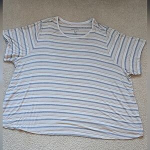 🌈 Additon Elle 5X Colorful Striped Modern Short Sleeve Rayon Blend T-Shirt Tee
